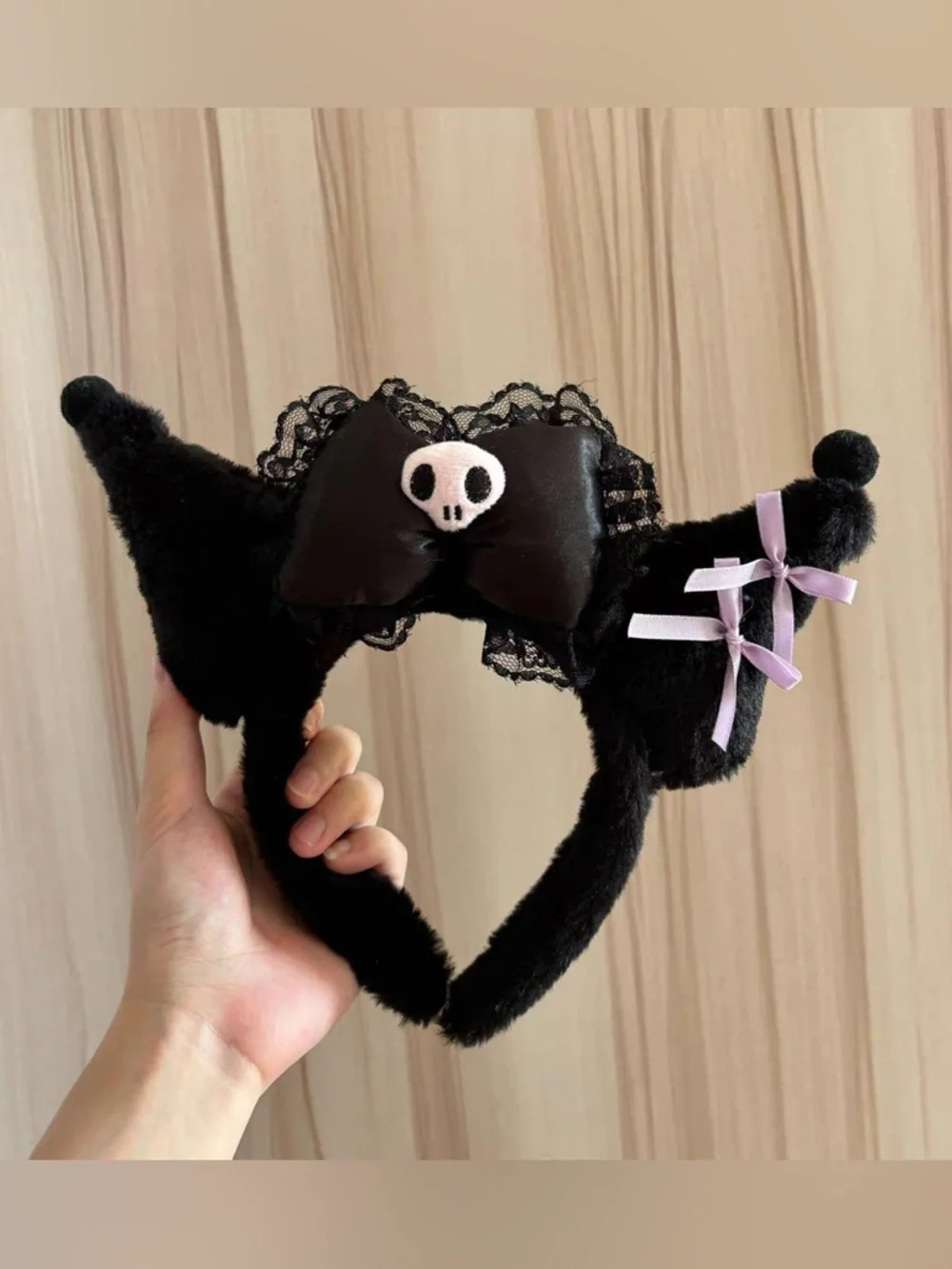 Black Plush Bow Spa Headband